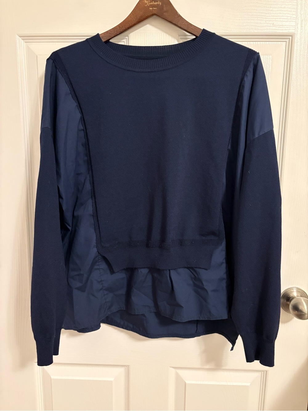 Women's Navy Layered Knit-Poplin Pullover
